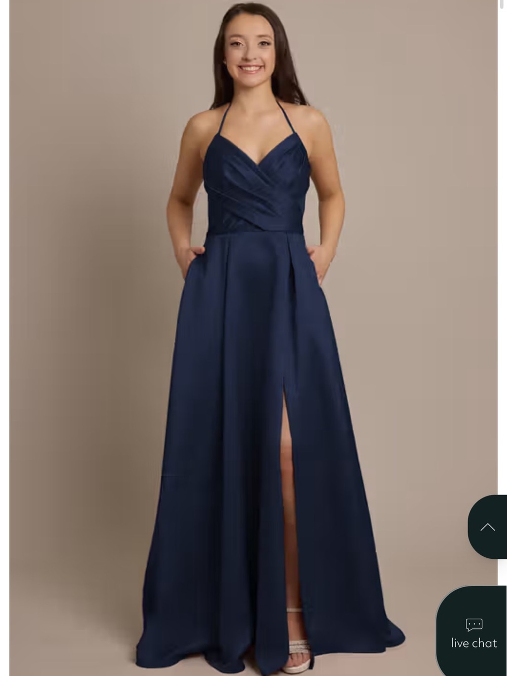 Navy Halter A-Line Evening Dress